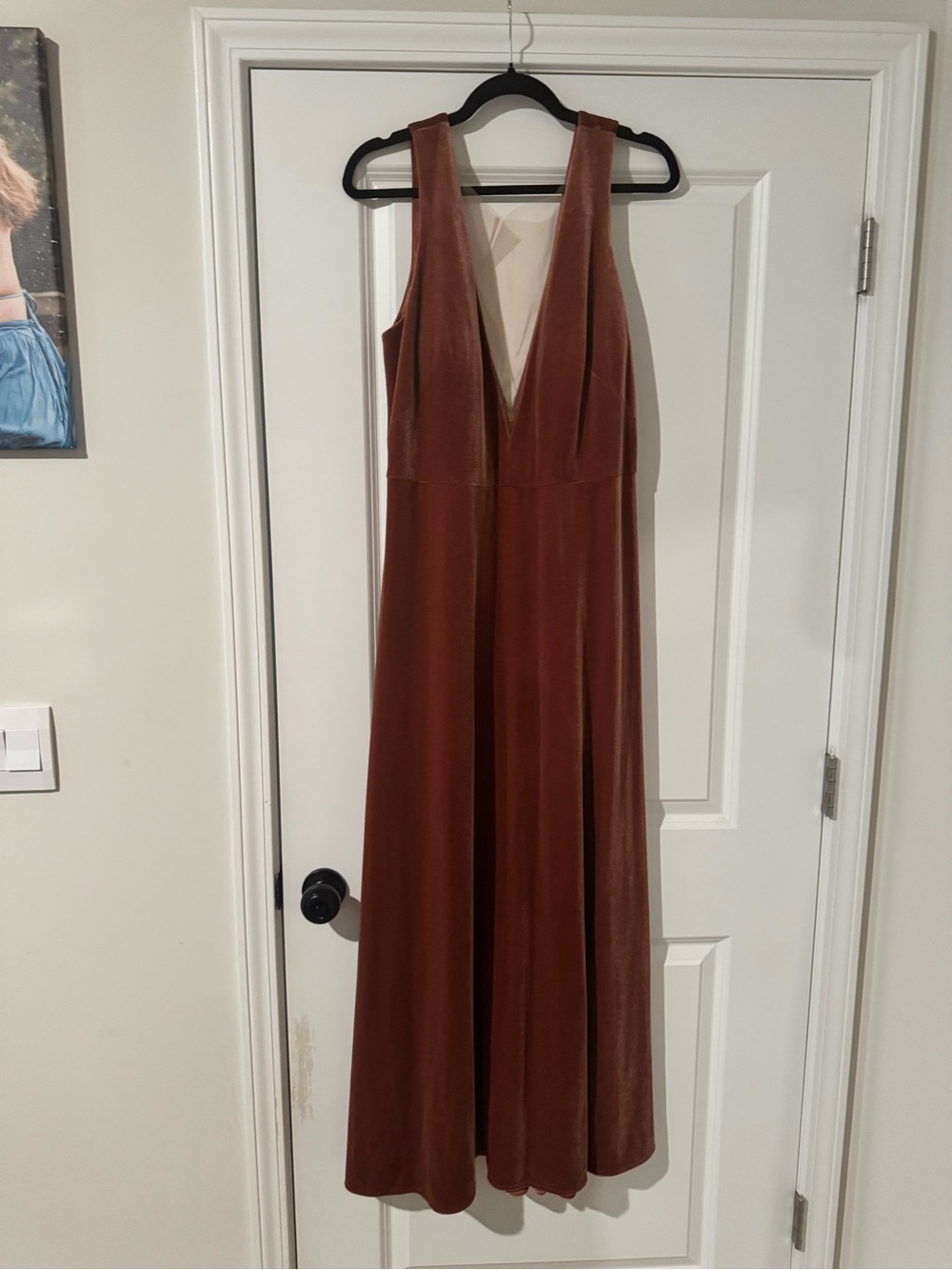 Jenny Yoo Rust Velvet V-Neck Maxi Dress